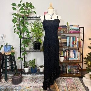 Vintage 90s/Y2K Cache Dress Black‎ Beaded Asymmetrical XS Dark Fairy Whimsigoth